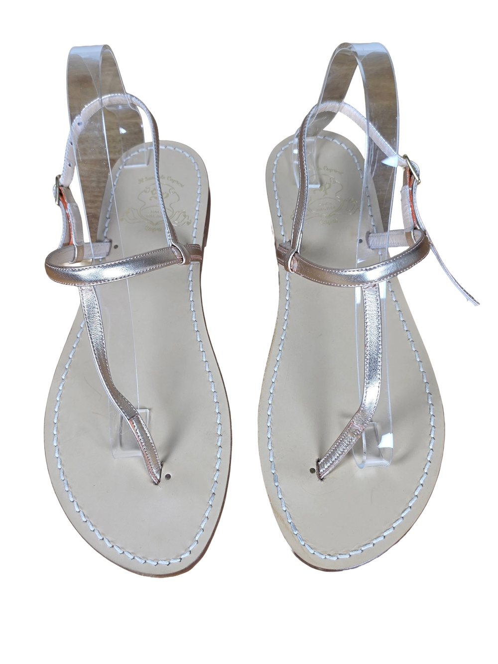 Handmade Il Sandalo Caprese Italian Leather Sandals Rose Gold Metallic Size 41